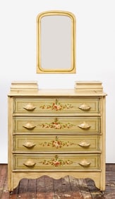 Cottage Furniture Painted Chest with Matching Mirror