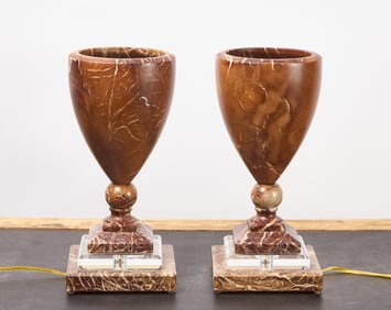 Pair of Alabaster and Lucite Lamps