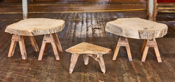 Three Wooden Slab Tables