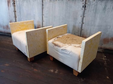 Pair of Yellow Acrylic Tile Seats