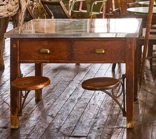 Industrial Lab Table with Swivel-Arm Seats