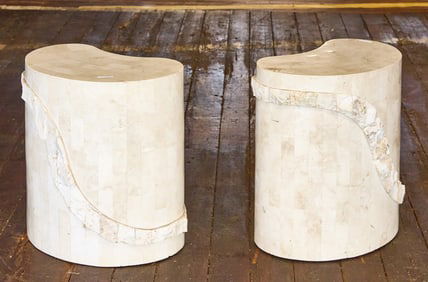 Pair of Marble Veneer Kidney-Form End Tables