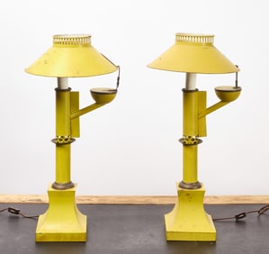 Pair of  Yellow Tole Lamps