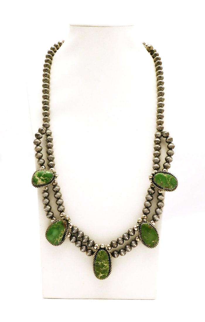 Navajo Sterling and Turquoise Beaded Necklace (1 of 4)