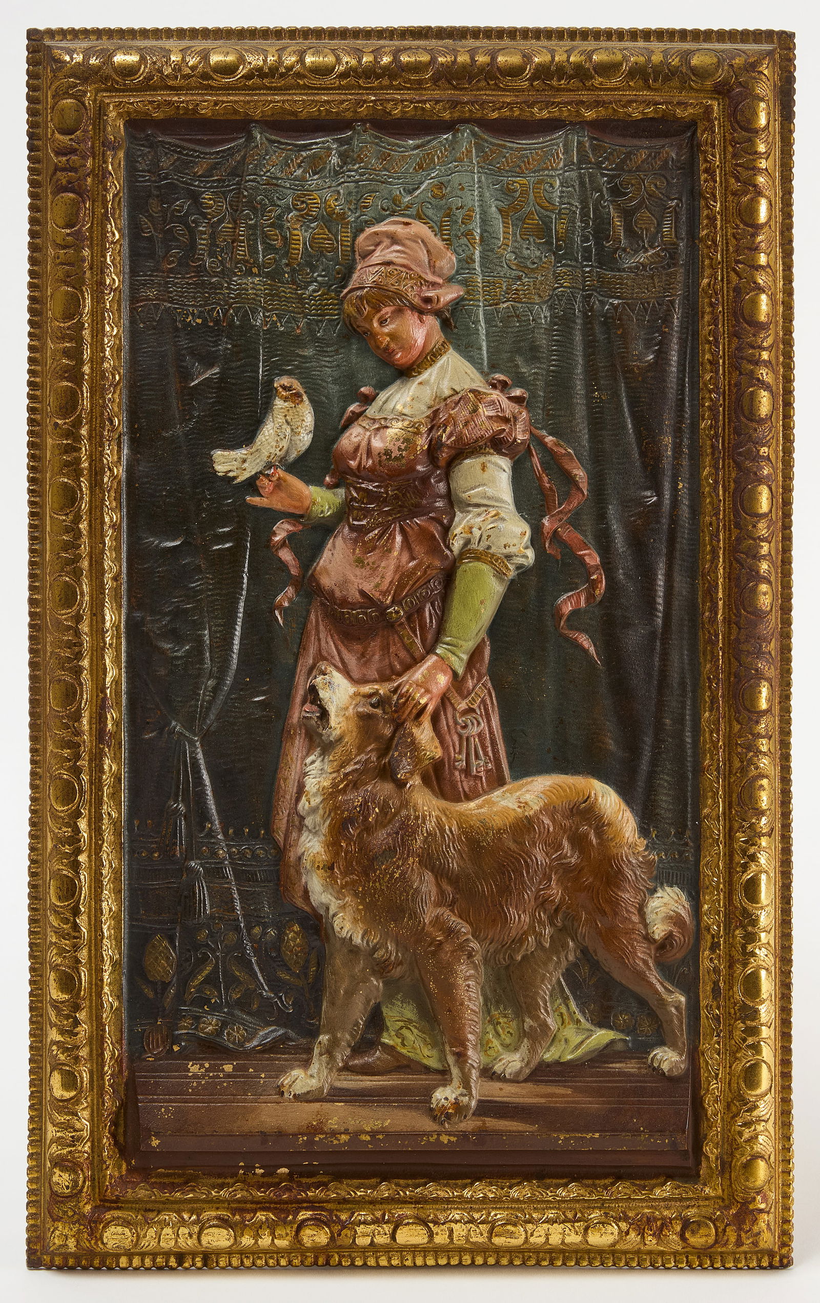 Brass Relief Plaque of Woman With Dog (1 of 3)