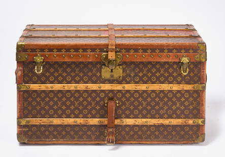 Louis Vuitton Trunk: Louis Vuitton trunk. H 20 in. W 35-1/2 in. D 15-1/8 in. Condition: Some minor wear and imperfections as expected. Link to high-res images: https://www.dropbox.com/scl/fo/ub96e3lase12qyxao4