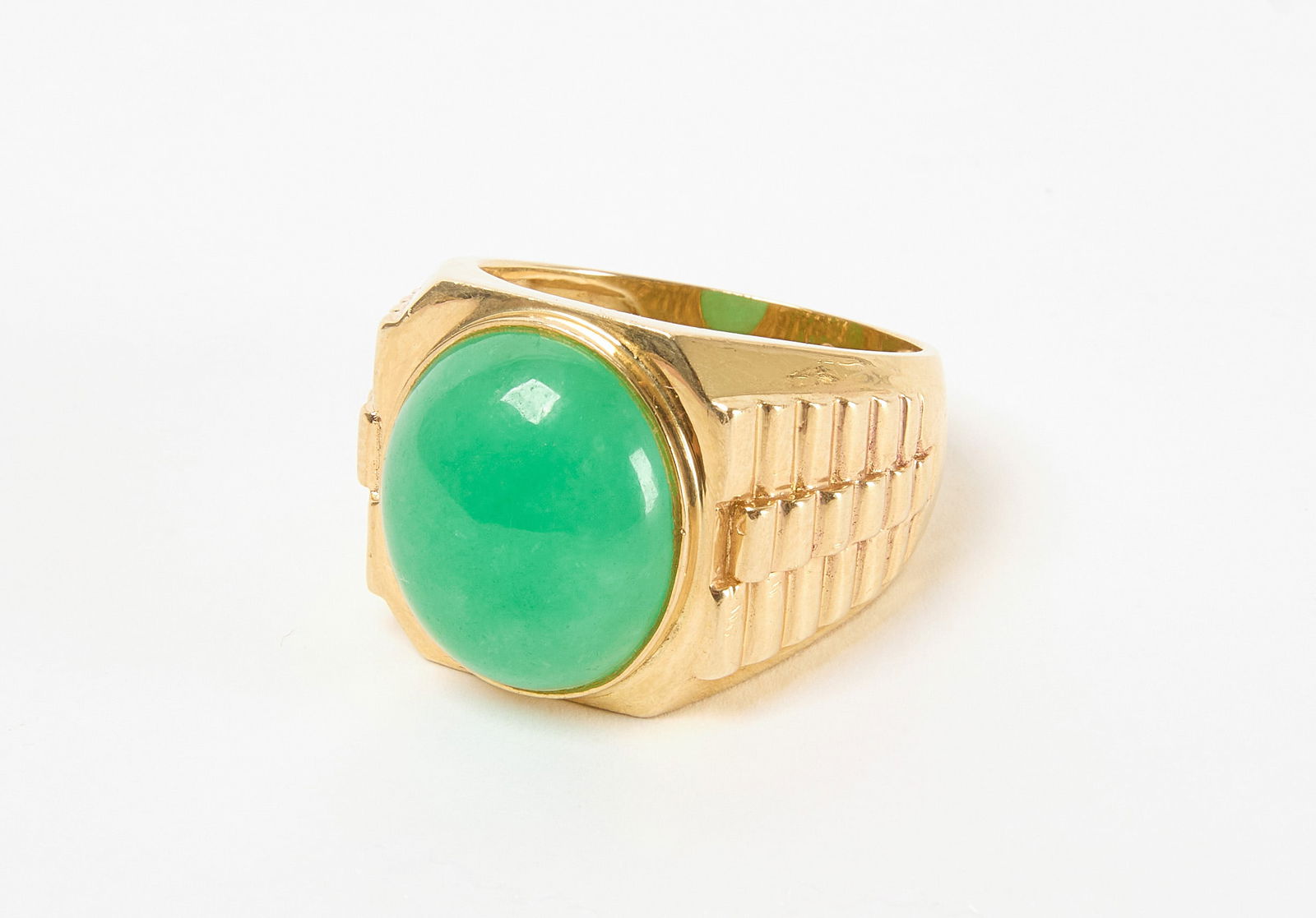 14k Gold Mens Ring with Green Stone Cabochon (1 of 3)