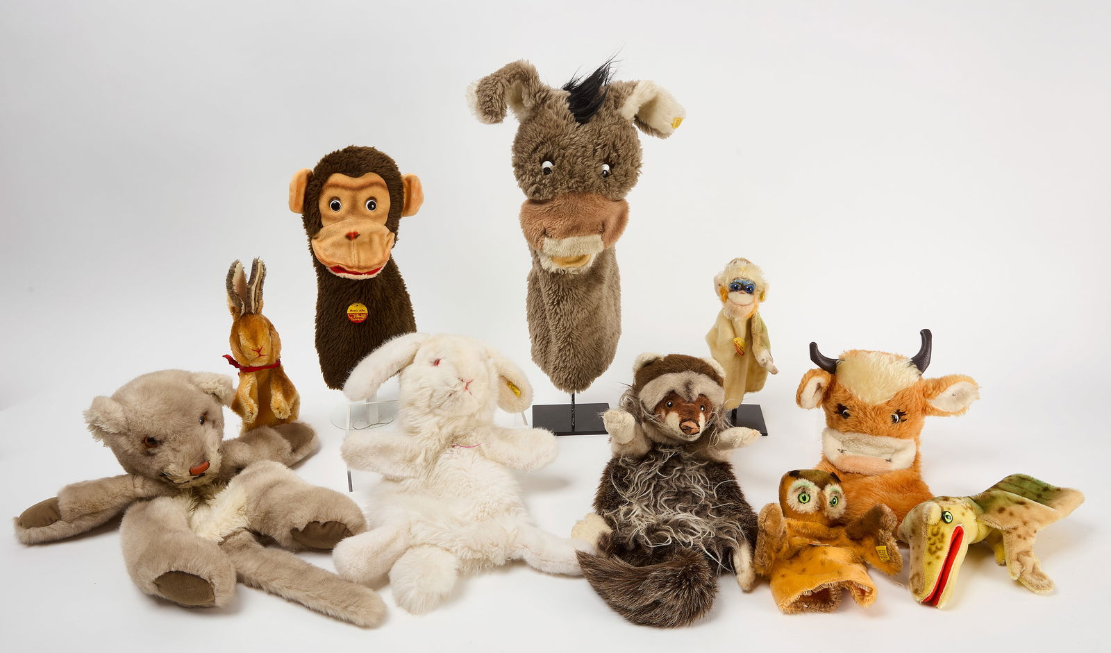 Lot - Eight vintage 50s 60s Steiff mohair safari toys with