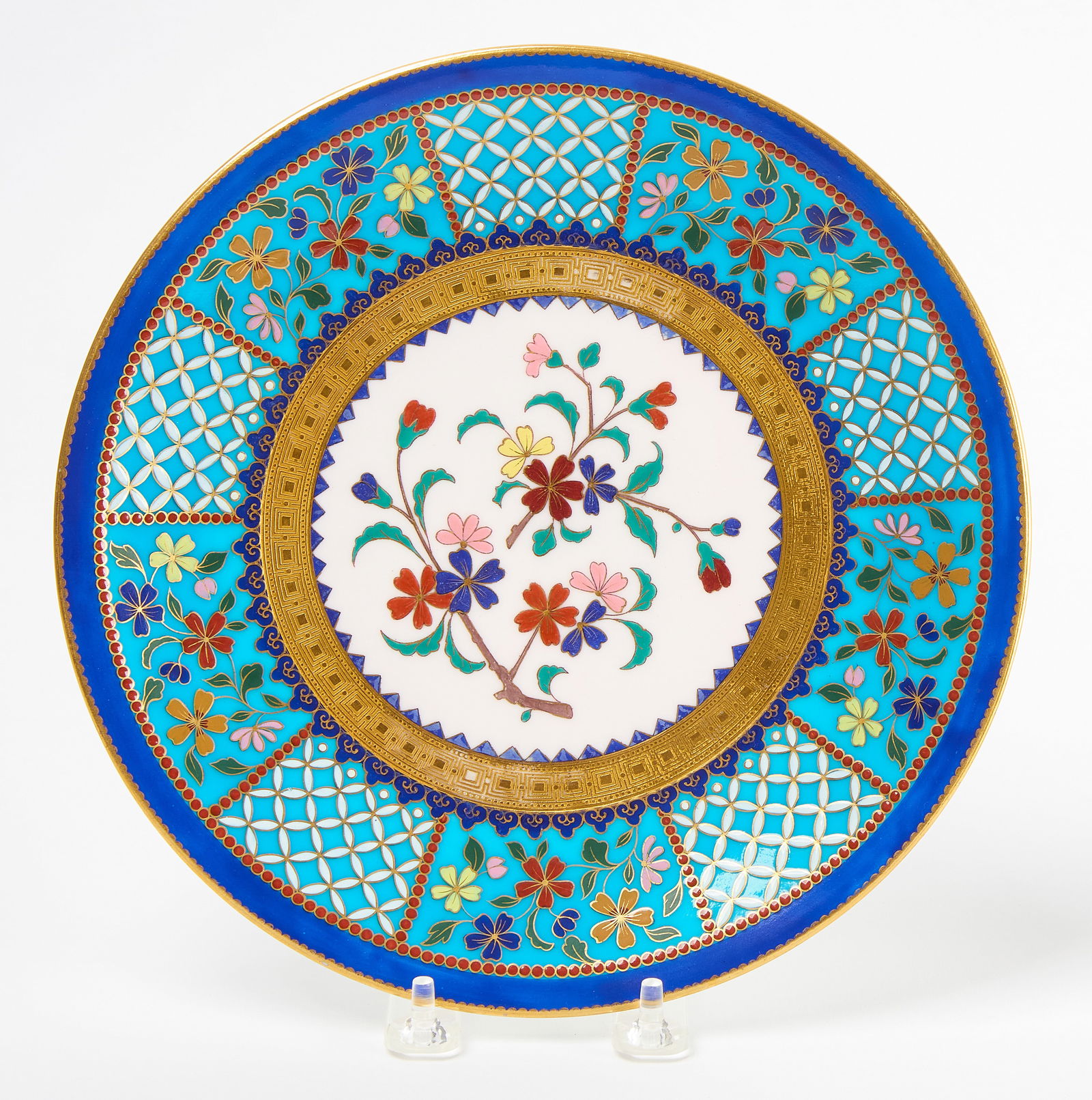 Minton Bone China Faux Cloisonne Plate: Minton bone China faux cloisonne plate by Christopher Dresser. Circa 1875. Associated with the design reform movement in the second half of the nineteenth century, Christopher Dresser is conside