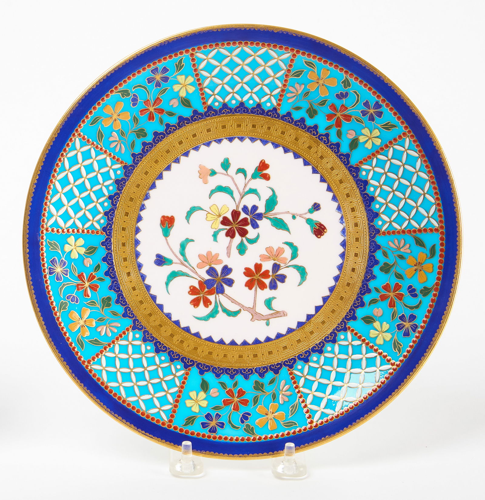 Minton Bone China Faux Cloisonne Plate: Minton bone China faux cloisonne plate by Christopher Dresser, circa 1875. Associated with the design reform movement in the second half of the nineteenth century, Christopher Dresser is consider