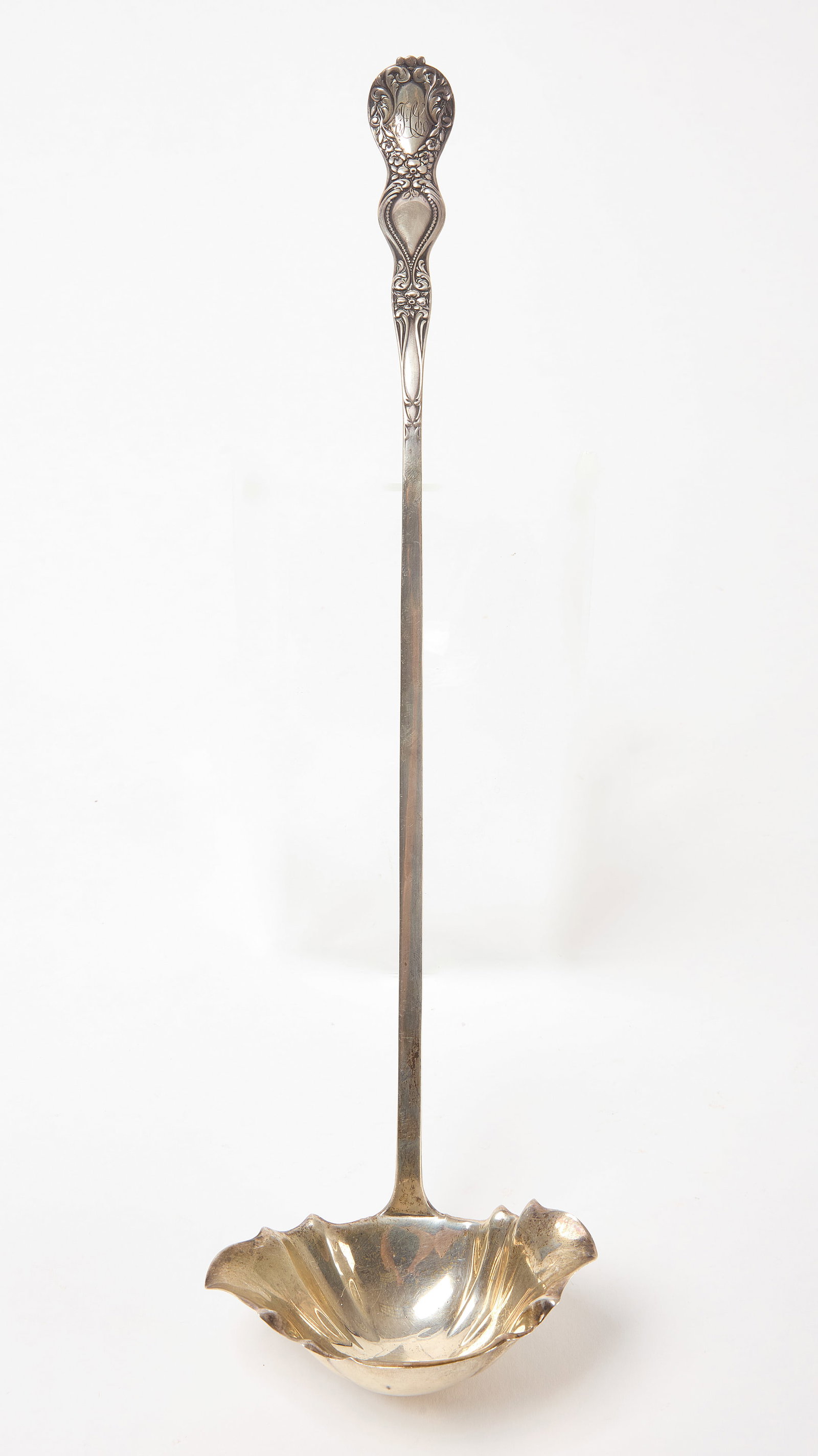 Sterling Silver Double Ladle: Sterling silver double ladle. 3.285 ozt. L 14-1/2 in. Condition: Minor tarnish, overall excellent. 