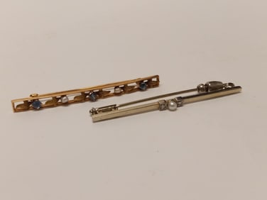 Two Gold Bar Pins - 10k and 18k
