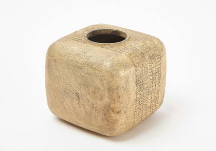 Lorenzo Burchiellaro Aluminum Vase: Lorenzo Burchiellaro (1933 - 2017) Vase with quadrangular section in aluminum. Italy, 1970s. Marked.H 5-1/2 in. W 6 in. D 6 in.Condition: No damage noted.Link to high-res images: