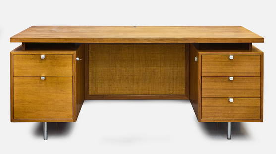 George Nelson Executive Desk: George Nelson for Herman Miller. Executive desk. H 29-3/4 in. W 71-3/4 in. D 30 in. Condition: Minor surface imperfections. Some top stains. Link to hi-res images: https://www.dr