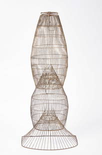 Eel Trap: Eel cage trap in three sections. Zinc wire. France, circa 1920.H 50-1/2 in.Condition: Surface wear from use, some pieces detached. Displays well. Link to hi-res