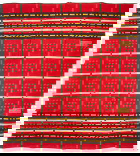 Northern Ohio Blanket Mill - Modernist Woolen Blanket: Northern Ohio Blanket Mill (active 1880 -1920) - Modernist woolen blanket. Inspired by Native American designs and is predominately red on one side, and green on the other. On one side it displays