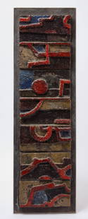 J. C. Meniham - Untitled Wall Hanging: John C. Meniham (1908-1992), Untitled wall hanging. Carved brick and polyester. Dated on reverse, 1987. Born in Rochester, New York, John C. Menihan was a lithographer and