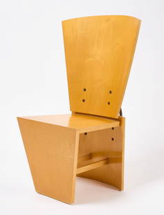 Todd Wolfe - Fan-Back Modern Chair - 1991: Todd Wolfe - A sculptural fan-back chair, signed inside bottom segment 'Todd Wolfe, 1991'. H 40 in. W 24 in. D 22 in. SH 17-1/2 in. Condition: Minor surface abrasions and imperfections. Overal