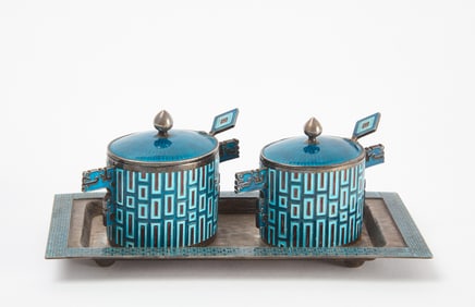 Modern Condiment Set - Enamel and 999 Silver