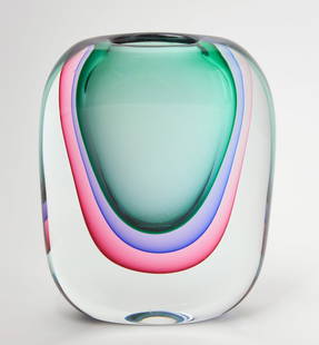 Luigi Onesto - Murano Glass Vase: Luigi Onesto - Murano glass vase. Signed on base. H 9-1/2 in.&nbsp; Condition: Very tiny ding. See image. Link to high-res images: https://www.dropbox.com/scl/fo/a83mublssppss3sjdoijt/AG3BHSeiiuZHb0qF