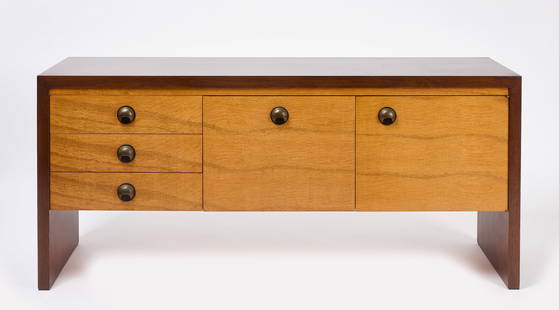 Edward Wormley for Dunbar Credenza: Edward Wormley Credenza, for Dunbar. English oak and redwood. Circa 1940. H 27 in. W 60-1/2 in. D 18 in. Condition: Minor surface imperfections and light scratches. Link to high-res images:&nbsp;https