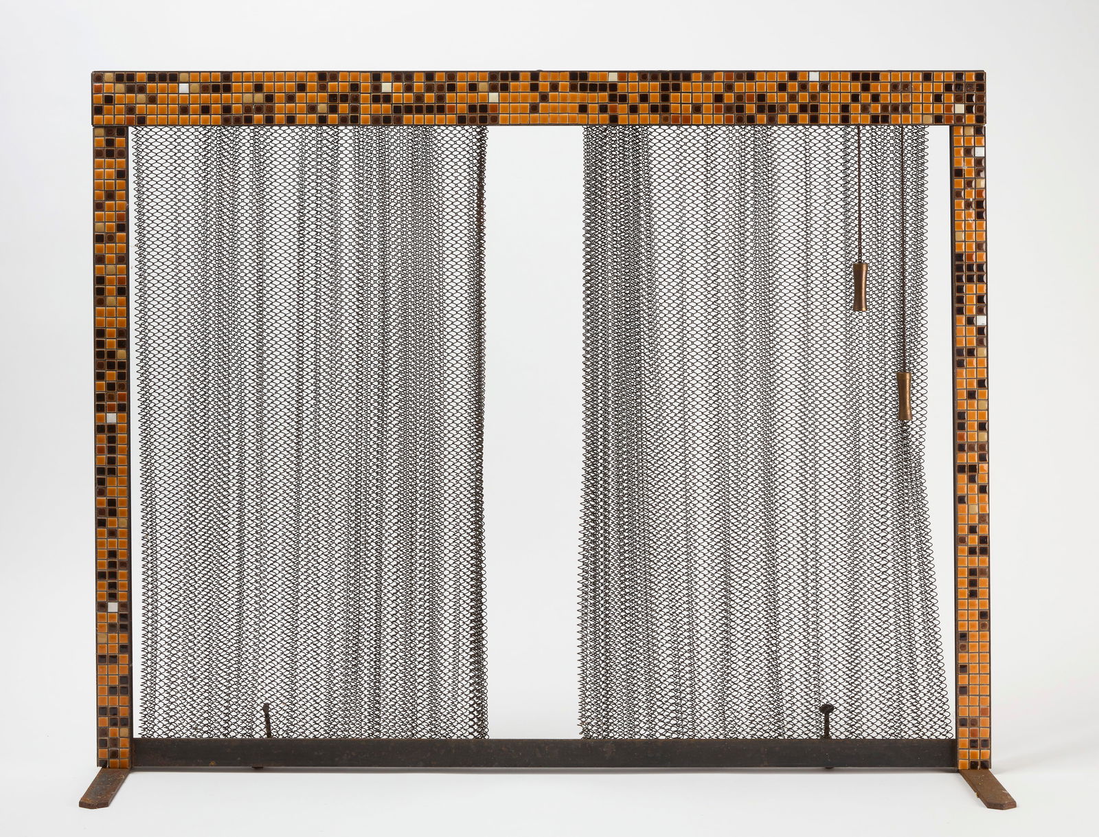 Tile Mosaic Fire Screen with Chainmaille Curtains (1 of 3)