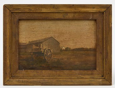 Landscape with Barn and Wagon, Signed
