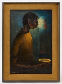 A. Morales R. - Untitled Man with Bowl, Signed