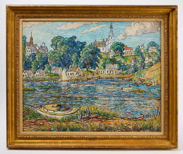 Reynolds Beal - Wellfleet Cape Cod, Signed: Reynolds Beal (1866-1951), scene of Wellfleet Cape Cod. Oil on canvas. Signed and dated in LR corner. American,&nbsp;1915. Reynolds Beal was an American Impressionist and Modernist artist.&nbsp;He was