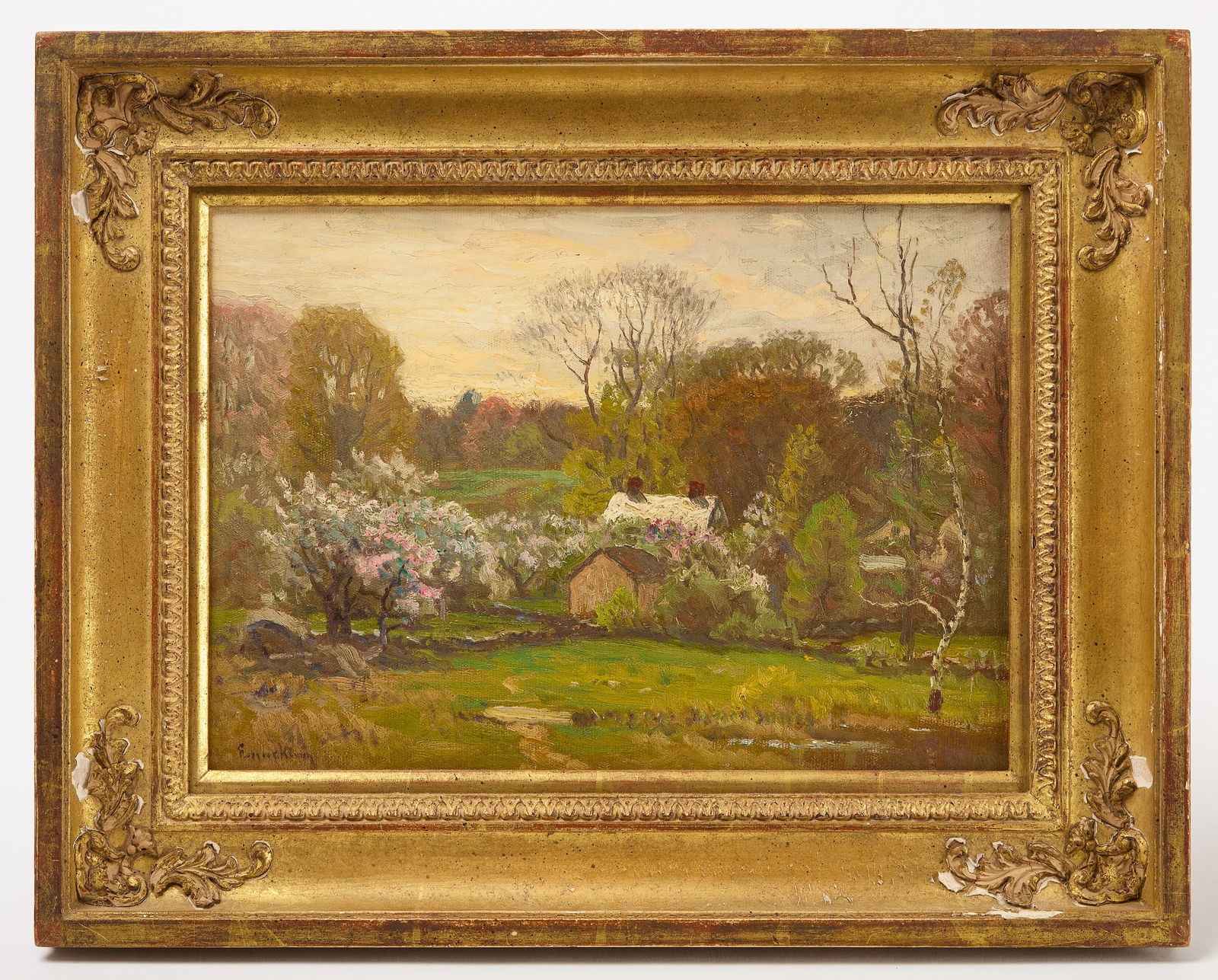 John J. Enneking - Spring at the Summer House in Hyde Park, Signed (1 of 3)