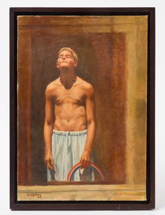 Sidney Goodman - Boy in Strong Light, 1999: Sidney Goodman (1936-2013) - 'Boy in Strong Light'. Oil on canvas. Artist signed and dated in LL corner. In original frame. Retains ACA Galleries paper label (New York). American, 19