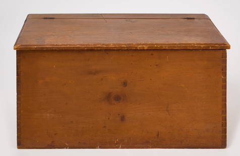 Shaker Chest in Ochre Paint: Shaker lidded chest in Ochre&nbsp;paint. Dovetail construction. American, 19th century. Provenance: Willis Henry Auctions.&nbsp; H 18 in. W 36-1/2 in. D 18 in. Condition: Original condition with minor