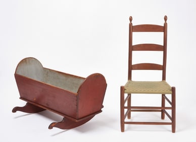 Painted Shaker Cradle and Tilter Chair