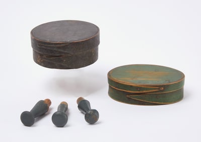 Two Painted Shaker Pantry Boxes, and Pegs