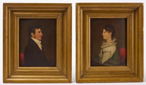 Pair of Early Miniature  Portraits in Profile