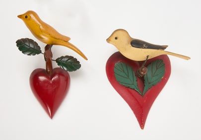 Two Hand-Carved Birds