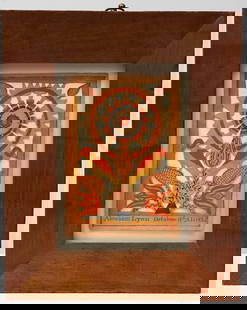 Jacob Botz Cut-Work Fraktur - 1825: Cut-work fraktur attributed to Jacob Botz. Bottom reads &#39;Abraham Lynn, October 11th, A.D.&nbsp;&nbsp;American, 1825.&nbsp; Frame: H 7-7/8 in. W 6-1/2 in. Fraktur: H 4-5/8 in. W 3-3/8 in. Condition