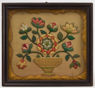 Quilted  Trapunto Basket of Flowers