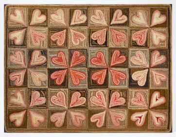 Hooked Rug with Hearts