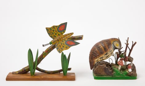 Folk Art  Owl and Butterfly Figures