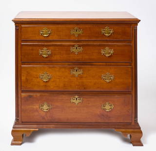 Four Drawer Chest: Four drawer chest with quarter columns, ogee bracket feet, carved quarter columns and molded edge top. Walnut wood. Pennsylvania, circa 1790.&nbsp; H 36-1/2 in.&nbsp;W 36 in. D 19-1/2 in.&nbsp; Condit