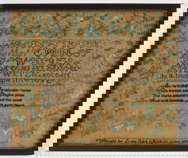 Needlework Sampler - Lydia Cobb, 1831: Needlework sampler with floral border wrought by Lydia Cobb, aged 10.&nbsp; New Hampshire, 1831.&nbsp; Frame: H 15-1/2 in. W 18-1/2 in. Sight: H 14-1/2 in. W 17-1/2 in. Condition: No damage noted. Lin