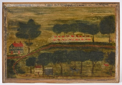 Overmantle with Painted Town Scene