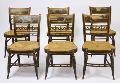 Set of Six Paint Decorated Side Chairs