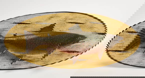 Carved and Painted Trout: Carved and painted trout. Attributed to&nbsp;Lawrence C. Irvine&nbsp;(1918-1998).&nbsp;American, late 20th century.&nbsp; H 12 in. W 28-1/4 in. Condition: Original&nbsp;condition. Link for high-res im