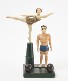 Folk Art Carved Barbell Lifter and Gymnast