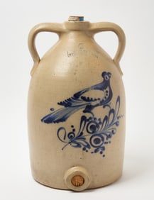 New York Stoneware Co. Double-Handle Jug with Bird