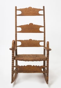 Folk Carved Rocking Chair with Swan Arms