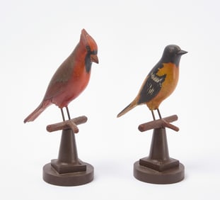 Two Carved Birds - Cardinal and Baltimore Oriole