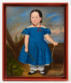 Portrait of A Girl in A Blue Dress with Hoop Toy